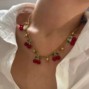 18K GOLD Cherry Charm Necklace 
Stainless Steel Gold Plated